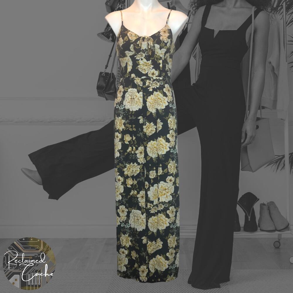 Xhilaration Navy and Yellow Floral Jumpsuit - Size Small